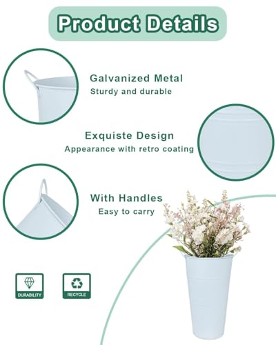 vensovo 12 Inch Galvanized Metal Vases for Flowers - 6 Pcs Farmhouse Decorative Tall Flower Bucket with Handles, Rustic French Tin Planter Buckets for Wedding Decor (Pure White) - color: Pure White