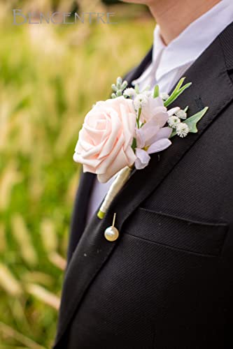 Blush Boutonniere for Men, Pink Prom boutonnieres,Set of 6,Groom and Groomsmen Boutonniere for Wedding Ceremony Anniversary, Formal Dinner Party and Grad Night - color: Blush, size: set of 6