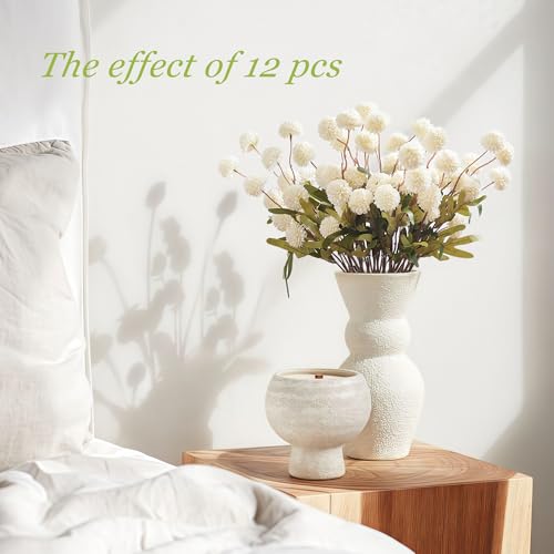 SITUMEIZI White Flowers Faux Mum White Artificial Flowers Fake Mums Silk Pompon Mini Chrysanthemum 6Pcs for Home Party Wedding Decorations - color: Ivory-white