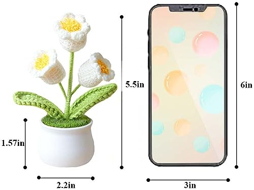 Crochet Flowers Artificial,Small Potted Knitted Orchid of The Bell Flowers for Car Dashboard, Cute Car Crochet Center Console Decoration,Handmade Traditional Home Decoratio(White) - color: White