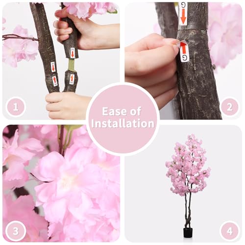 Faux Pink Cherry Blossom Tree 6ft(72in) Tall Artificial Japanese Sakura in Pot Realistic Cherry Plant Decor Handmade Natural Fake Pink Flower Tree for Wedding,Living Room,Spring Decor - color: Cherry Blossom(pink 9), size: 6ft