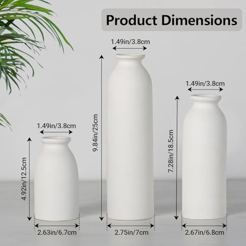 CEMABT White Ceramic vase Set-3 Flower vases for Decor,Modern Boho Farmhouse Home Decor,Decorative vase for Pampas Grass&Dried Flowers,idea Shelf,Table,Bookshelf - color: 3set-tall White
