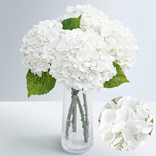 Waipfaru 21" Real Touch White Hydrangea Artificial Flowers with Long Stem & Leaves, Full Latex Faux Hydrangea Flowers for Home Decor Party Floral Arrangements Wedding Bouquets Centerpieces, 4Pcs - color: White, size: 4pcs