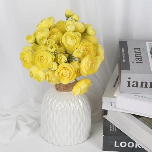 IPOPU Artificial Ranunculus 2 Bouquets Small Yellow Artificial Flowers 12PCS Faux Ranunculus Flowers for Vase Filler Bouquet Wedding Decor Bridal Shower Floral Filler Flowers Centerpieces (Yellow) - color: Yellow