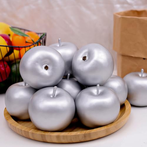 Gresorth 6 PCS Artificial Silver Apple Decorative Fake Apples Fruit Model Home Party Christmas Decoration - color: Silver Apple