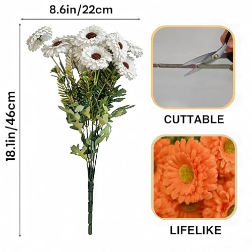 Artificial Mums, Outdoors Faux Fall Flowers Plants for Autumn Home Decor, 10 Bundles Natural Texture Daisy UV Resistant Indoor Festival Decoration for Wedding, Yard, Patio, Porch...(White) - color: White