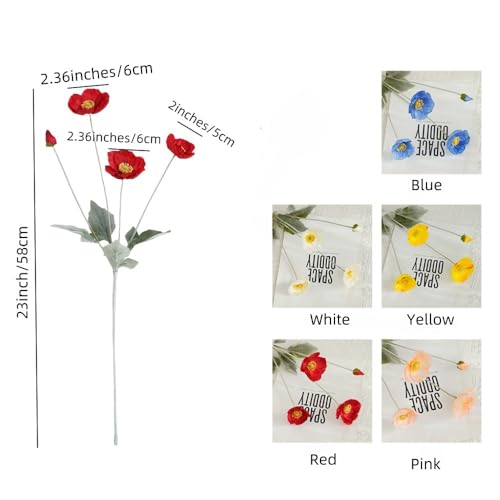 3Pieces Blue Poppies Flowers Artificial,23"Ranunculus Artificial Flowers,Silk Flowers with Stems,Faux Flower Stems for Wedding,Party,Garden Outdoor Indoor Decor Flower Arrangements for Table (Blue) - color: Blue