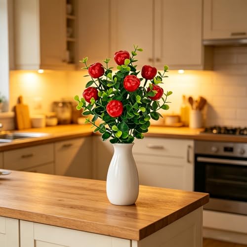 6 Pcs Artificial Apple Branches, 12.6 Inch Faux Crabapple Fruit Stems with Red Mini Apples and Green Leaves for Home Kitchen Decor, Farmhouse Vase Fillers Seasonal Table Centerpiece - color: Red 1