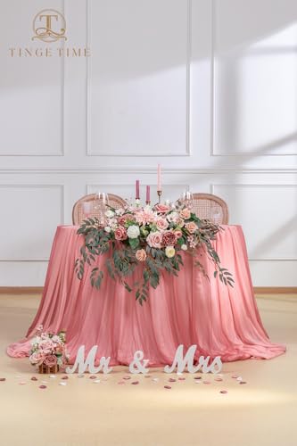 TINGE TIME Artificial Sweetheart Flower Swag with Tablecloth and Table Runner, Pack of 3 Floral Arrangement for Wedding Sweetheart Table Centerpiece Decoration Valentine's Day (DustyRose&Cream) - color: Dustyrose&cream