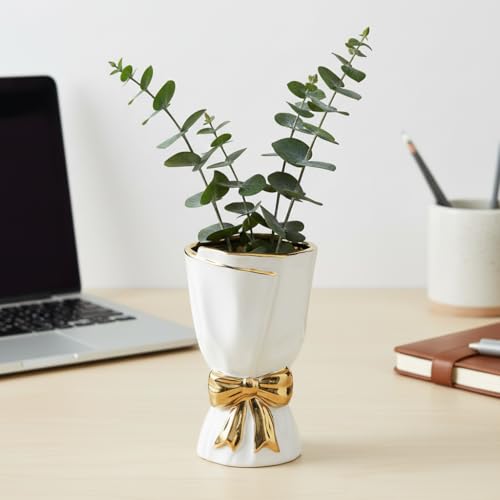 White Ceramic Vase - 7 Inch Small Bow Vases for Wedding Centerpieces, Modern Flower Vase for Home Decor, Table, Bedroom Decor, Bookshelf, Desk, Bathroom, Living Room Decor - color: White, size: 7 inch
