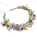 Fairy Flower Crown Headband, Artificial Purple Floral Green Leaf Headpiece, Boho Bridal Flower Headbands for Women Girls Renaissance Cosplay Wedding Birthday Party Hair Accessories - color: Bohemian Purple