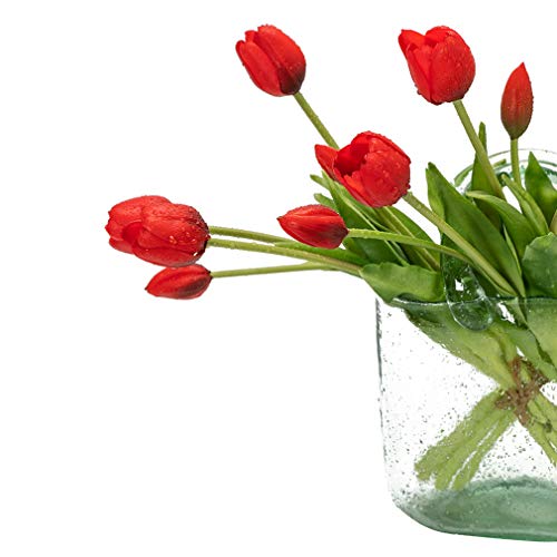 15pcs Artificial Tulips Flowers,Soft Touch Latex Bouquet, Fake Tulips Flowers,Spring Wedding Home Room Table Centerpiece Decor Red Set - color: 15pcs Red(no Vase)