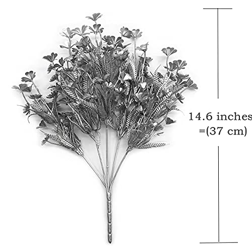Artificial Plants, CATTREE Plastic Grass Faux Shrubs Fake Leaves for Christmas Flowers Bushes Home Indoor Outdoor Garden Wedding Festival Decoration Hall Table Planter DIY Flower Filler – Silver 4 Pcs - color: Silver Flowers - 4pcs