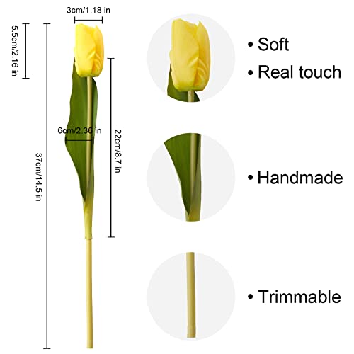 20PCS Artificial Tulips Real Touch Faux Flower Moisturizing Tulips for Photography Ornaments Home Garden Wedding Party Decor Fake Flowers (Yellow) - color: Yellow
