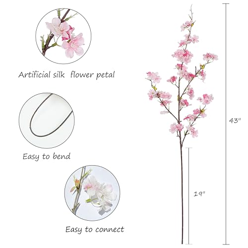 Artificial Cherry Blossom Flowers (4pcs, Pink), Real Touch Silk Bouquet for Home, Wedding, Garden and Party Events Decoration, DIY Fake Floral Arrangements - color: Pink