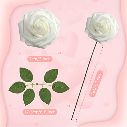 100 Pcs Artificial Foam Rose Flower Faux Bouquet Wedding Fake Rose Gift for Mother's Day Women DIY Bridal Shower Party Table Birthday Home Spring Decor (Ivory) - color: Ivory