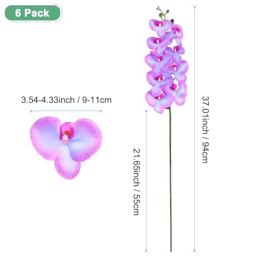 M METERXITY 6-Pack Artificial Orchid Flowers 9 Large Petals 37 Inch Faux Phalaenopsis Silk Bouquets Real Touch Blue Purple Fake Orchids for Home/Wedding/Christmas/Party/Garden Office - color: Blue Purple