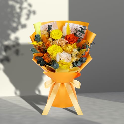 Bonsion Fall Flowers Gifts for Mom, Flower for Delivery, Preserved Roses Bouquets, Birthday Gifts for Women, Mothers Day Flowers for Wife (Orange) - color: Orange