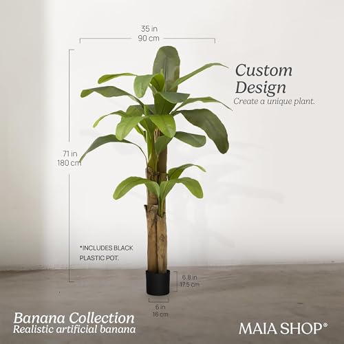 Maia Shop 6ft Artificial Banana Tree Plant for House, Apartment or Office – Realistic Fake Indoor Plants for Living Room, Kitchen, Bedroom, Entryway or Bathroom – Faux Greenery for Home Décor - color: Banana, size: 6ft