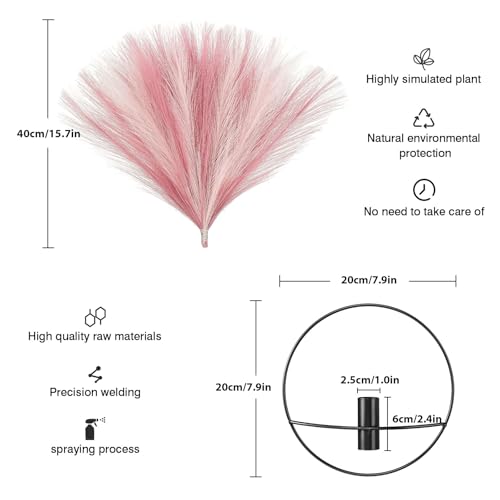 Pretty Jolly Boho Wall Decor - Hanging Artificial Pampas Display for Living Room, Bedroom, Bathroom, Dining Room - Wall-Mounted Metal Plant Art, 2 Pack, Ice Pink, Dark Pink, Black - color: 31-pampas-IcePink&DarkPink - Black Ring, size: S 7.8inch (Black Ri