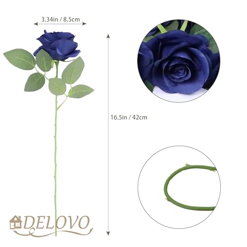 52pcs Navy Blue Roses Artificial Flowers Fake Flowers Silk Roses with Stems for DIY Wedding Bouquets Bridal Shower Centerpieces Arrangements Party Decorations - color: Navy Blue