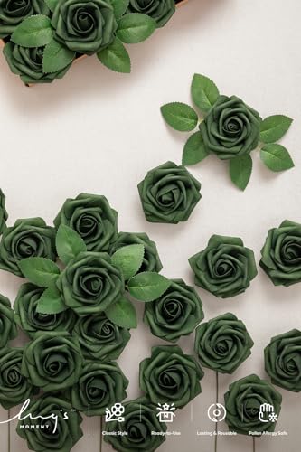 Ling's moment Artificial Roses, Emerald Green, 3 Inch 25 Pcs | Foam Material, With Stems, DIY Floral, Wedding Bouquet/Centerpieces, Party/Room/Garden Decor - color: Gn- Emerald Green, size: 25Pcs