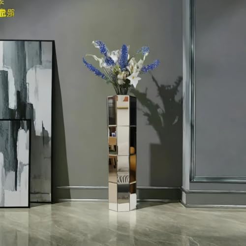 28" Tall Floor Vase, Mirror Silver Large Flower Vases for Home Decor, Mirrored Glass Decorative Modern Vase for Living Room,Office,Centerpiece (Silver Octagon:7.1''L X 7.1''W X 28''H) - size: Silver Octagon:7.1"L X 7.1"W X 28"H