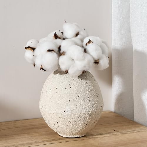 PORCER Ceramic Flower Vase, 6.22 Inch Rustic Farmhouse Vase Home Decor, Handcrafted Vintage Pottery Vase, Small Terracotta Vases for Living Room, Table, Shelf, Fireplace, Cream-White - color: Cream-white- 6.22"