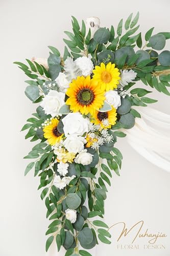 Muhanjia Artificial Arch Flowers Kit(Pack of 4),2Pcs Artificial Flower Arch Decor, 2Pcs Drapes, Ceremony and Reception Background Rose Decoration, Rose Sunflower Floral and Outdoor Party Decor - color: Sunflower