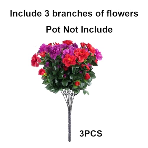 Artificial Fake Outdoor Flowers Plants, Faux Silk Camellia Bundles UV Resistant No Fade Realistic for Planter Pot Outside Porch Patio Balcony Garden Yard Home Decor, 3 Large Bundles (Red + Fuchsia) - color: Red +Fuchsia