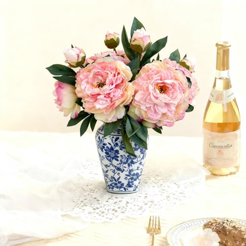4 PCS Premium White Peonies Artificial Flowers,19.2’’Fake Faux Silk Peonies for Centerpieces Wedding Home Decor (4, Pink) - color: Pink