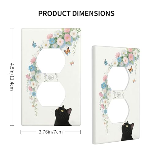Decorative Art Light Switch Covers Black Cat Hanging Blooms 1 Gang Single Duplex Outlet Wall Plate Switchplate Electrical Faceplate for Home Decor - color: Black Cat Hanging Blooms, size: 1-Gang Duplex Outlet / 5 x 3 IN