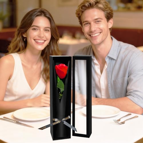 Single Forever Roses in a Box,Preserved Flowers for Delivery,Preserved Rose Gifts for Women, Real Roses Gift for Her, Mom Birthday Gifts, Mothers Day Flowers,Valentines Flowers,Presents for Her,Red - color: Red-window