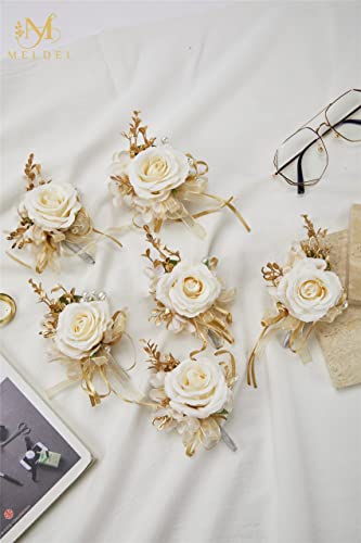 Champagne Boutonniere for Men Wedding, Set of 6, Groom and Best Man Boutonniere for Wedding Ceremony Anniversary, Formal Dinner Party and Rustic Fall Wedding Prom - color: Champagne1# Boutonniere(set of 6)