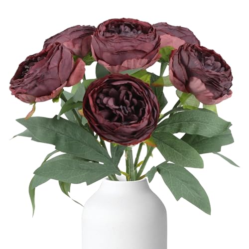6PCS Peonies Artificial Flowers 19.7" Vintage Fake Flowers Silk Faux Peony Flowers Stems for Wedding Bridal Bouquet Party Office Home Floral Arrangements (Fuchsia) - color: Fuchsia