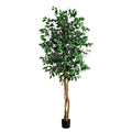 Nearly Natural 74in Artificial Triple Trunk Ficus Tree, Faux Greenery with Natural Wood Trunks for Indoor Home Decor - size: 6ft 2in, style: Tree in Pot