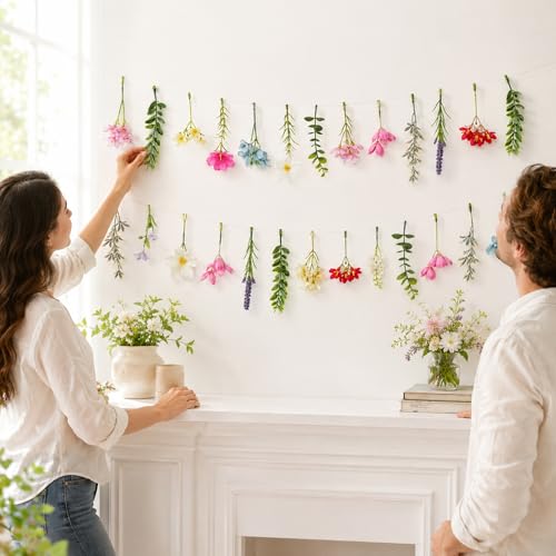2 PCS 6.5ft Wildflower Banner Artificial Garland Hanging Floral for Garden Birthday Wedding Tea Party Bridal Shower Home Spring Supplies(Clear) - color: Clear