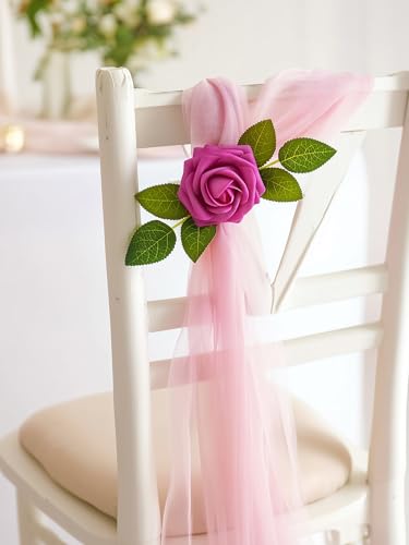 InnoGear Artificial Flowers, 50 Pcs Fuchsia Rose Foam Red-Violet Fake Roses Bulk with Stems for Decoration DIY Wedding Bouquets Centerpieces Bridal Shower Party Christmas Tree - color: Fuchsia