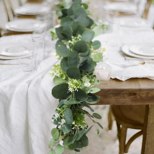MAKHOT 5.9FT Eucalyptus Garland, Artificial Greenery Garland Flower, Green Garland Wreath Vines Decorations, Fake Silver Dollar Eucalyptus Leaves Vines for Table Home Wedding Mantle Party Decor - color: Green-1pcs