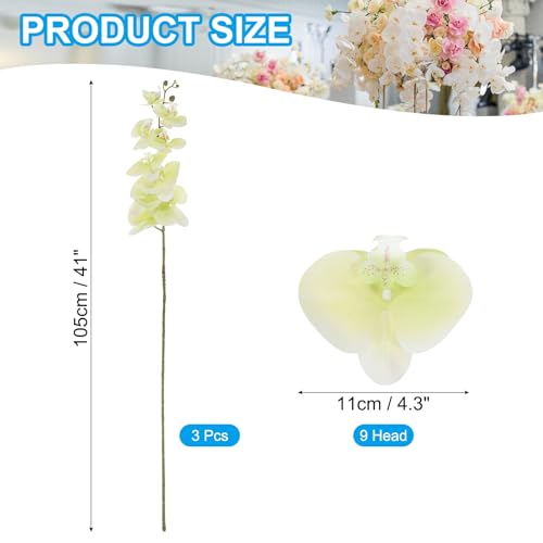 PATIKIL Artificial Orchid Stems 41", 3 Pack 9 Heads Faux Phalaenopsis Flowers Real Touch Fake Orchid Flower Branch for Vase Home Wedding Decoration, Light Green - color: Light Green