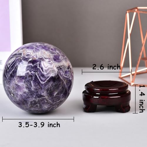 Dream Amethyst Crystal Ball with Stand Large Healing Crystals Sphere for Meditation, Divination, Witchcraft 90-100mm/3.5-3.9" - color: Dream Amethyst, size: 3.5 - 3.9 inches