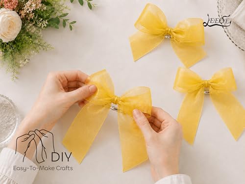 Light Gold Organza Ribbon 1-1/2 inch x 50 Yards Sheer Chiffon Ribbon for Gift Wrapping Wedding Invitations Party Decoration Bridal Bouquets Crafts - color: Light Gold, size: 1-1/2" X 50 Yards