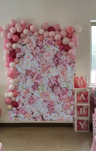 6x8ft Pink Rose Floral Wall Backdrop Flower Wall Decorations Photography Background for Wedding Mother's Day Birthday Bridal Shower Valentine's Day Party Decoration Banner Studio Props - size: 6x8ft