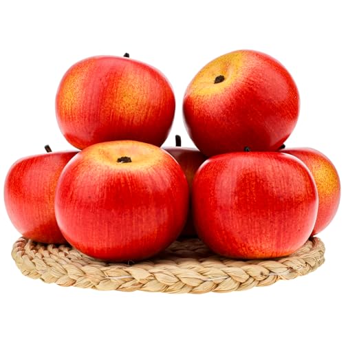 Gresorth 6pcs Lifelike Artificial Red Apple Decoration Faux Fake Apples Ornament Realistic Fruit Model for Home House Kitchen Cabinet - color: Red Apple