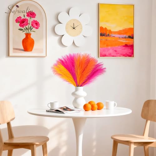 Serwalin 60PCS Pampas Grass Home Decor, 17.7Inch Hot Pink＆Orange＆Yellow Faux Pampas Grass Bulk Vase Filler Flower Arrangement for Home Wedding Decor - color: K Hot Pink＆orange＆yellow