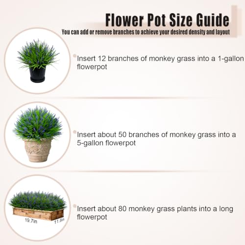 alyptus Artificial Plants Outdoor Fake Monkey Grass with Flowers for Pot UV Resistant Plant Decor for Window Garden Patio Hanging Planter Pathway Front Porch (Grass with Flowers) - color: Green and Purple