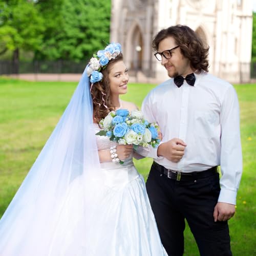 Geosar 8 Bundles Artificial Peonies Flowers Fake Silk Peony Bouquet Faux Peonies Flowers Bulk for Decoration Vase Floral Arrangements Wedding Party Table (Blue,White) - color: Blue, White