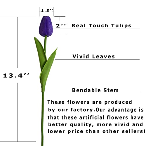 UKELER 24 Pcs Artificial Tulip Flowers Purple Fake Tulips with Stems Real Touch PU Tulips for Wreath Wedding Bouquets Table Centerpiece Floral Arrangement Home Decoration - color: Dark Purple