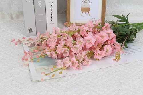 6 PCS Light Pink Delphinium Artificial Flowers, Long Stem Artificial Flowers with Bendable Stems, Silk Larkspur for Tall Vase Home Garden Wedding Table Decor - color: Light Pink