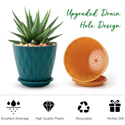 YNNICO 4 inch Plant Pots, 5 Pack Flower Pots Outdoor Indoor, Planters with Drainage Holes and Tray Saucers (Multicolor) - color: Multicolor, size: 4 inch